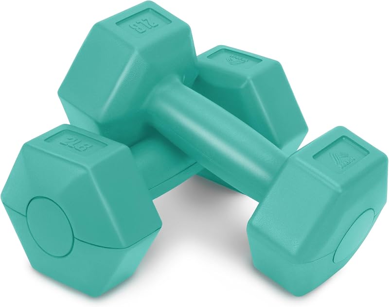 RBX Vinyl Coated Hand Weight Dumbbell Set - Hex Shaped, Roll Free for Body Building/Sculpting/Strength Training Exercise, (Set of 2)