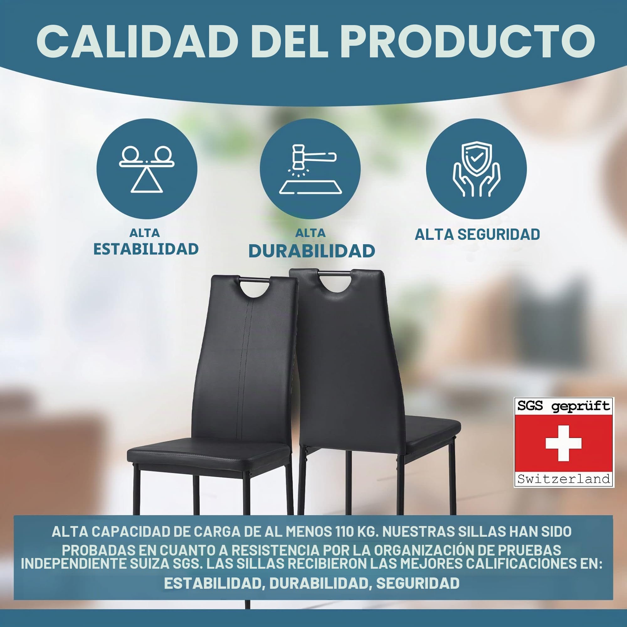 Albatros 2907 Salerno Set de 4 sillas de Comedor, Negro