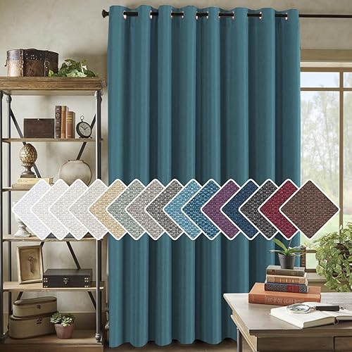 Miniatura 10 de H.VERSAILTEX - Cortina de lino para oscurecer la habitación para puerta corredera (100" de ancho x 108" de largo), textura de arpillera para