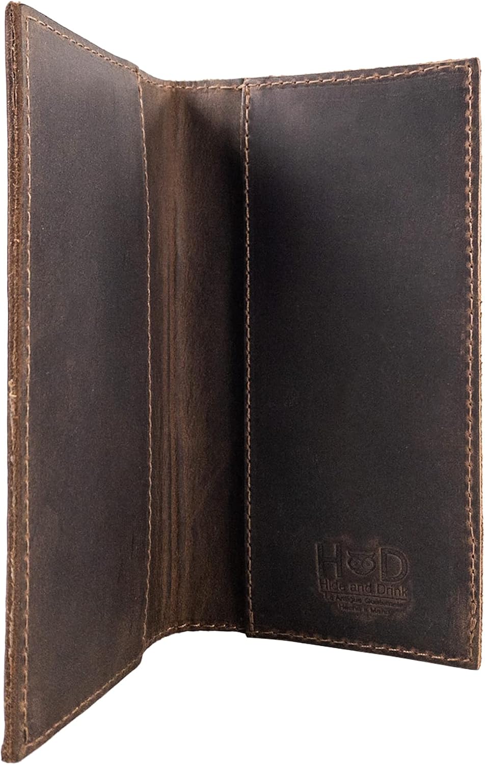 Hide & Drink, Rustic Durable Thick Leather Checkbook Cover, Minimalist Organizer, Wallet, Everyday Accessories, Bifold Holder, Handmade (Bourbon Brown)