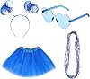 Canlierr Women Tutu Costume Set Include Headband Necklace Sunglasses 5 Layered Multicolor Tulle Skirt for Party