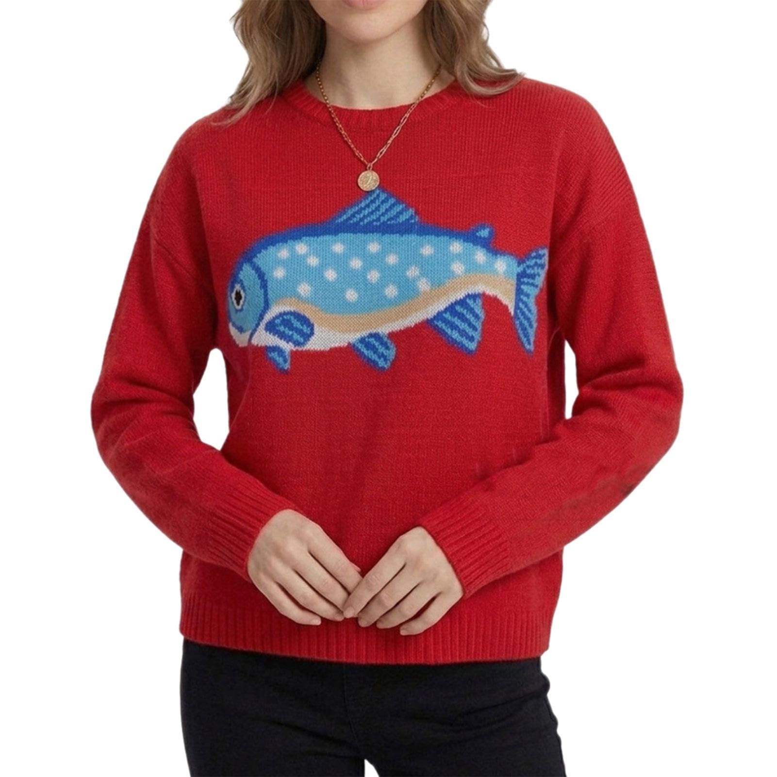Jersey Punto Extralargo Cuello Redondo Gráfico Peces Océano Y2K Oversize