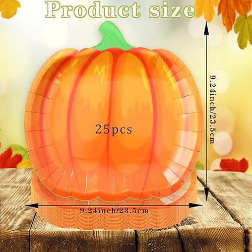 Miniatura 10 de QXBXYHM 25 platos de papel de Acción de Gracias, platos de papel de hoja de arce, platos desechables para otoño, cosecha, fiesta, platos rojos para