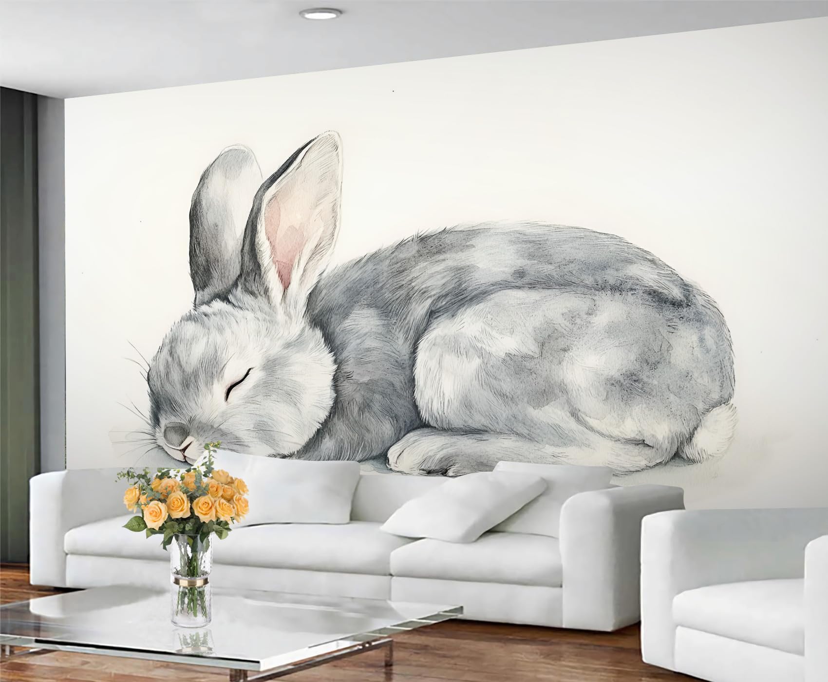 GIVLWF Wallpaper - Rabbit Home Decor & Mural, Self Adhesive Wallpaper for Living Room, Cute Animals Wall Mural, Sleeping Animals Bedroom Wall Paper, Peel and Stick โ image 1