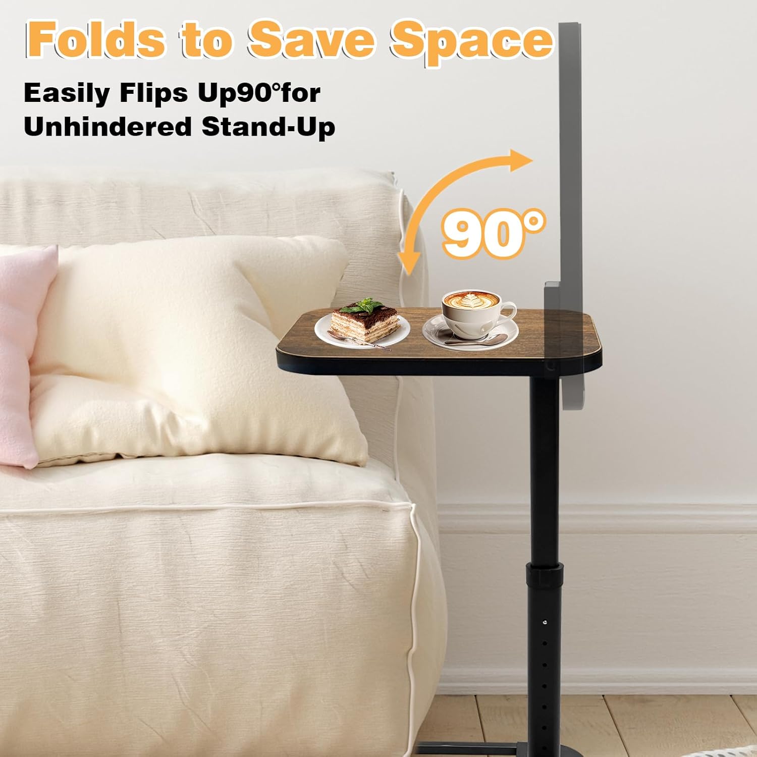 Foldable TV Tray Table, Adjustable Height C Table Couch Side Table, Small End Table Sofa Table Laptop Desk Coffee Table for Couch Bed Small Spaces