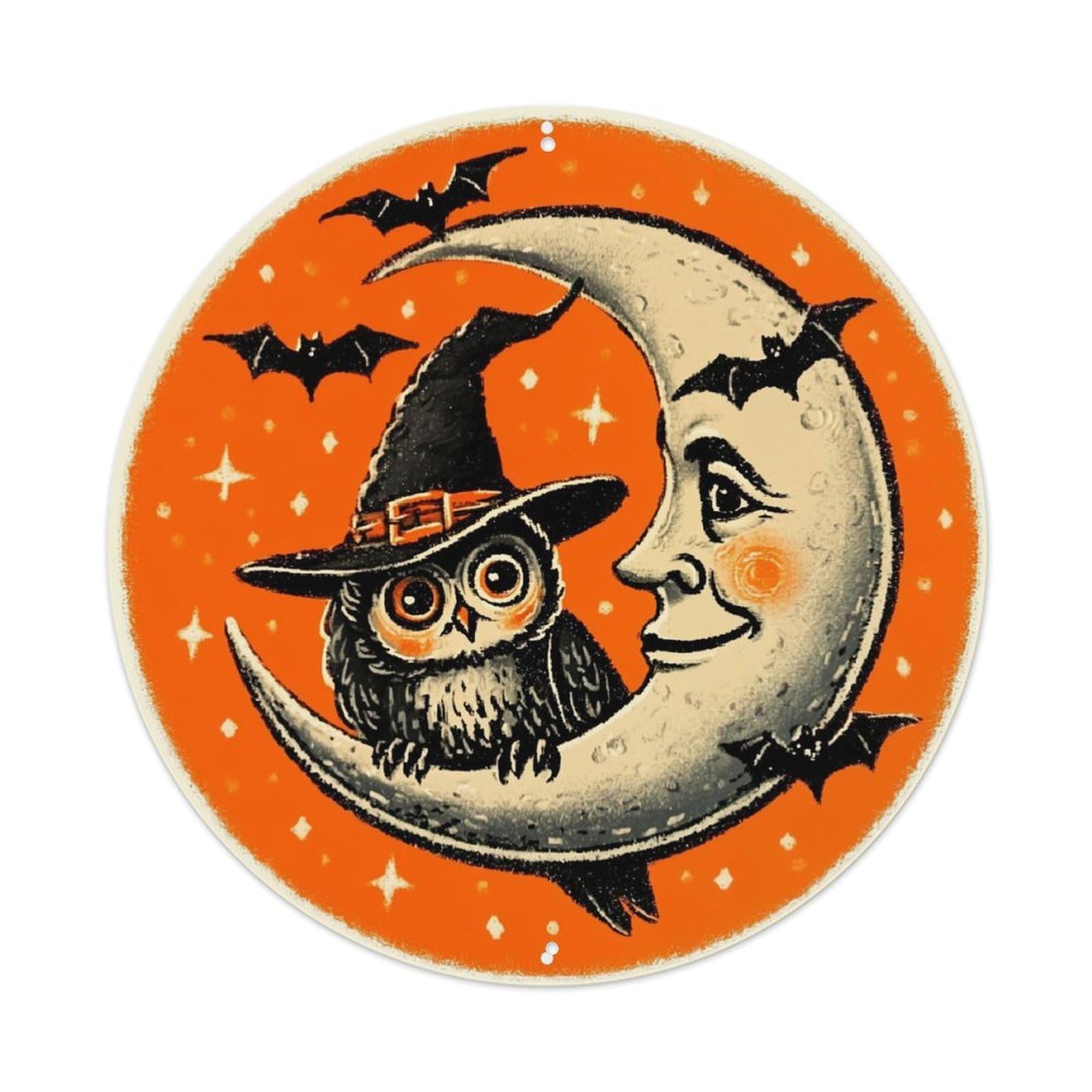 Jdyaojiesheng Vintage Owl Witch Moon Bats Stars(1) Round Tin Sign Retro Metal Wall Decor Metal Poster, Home Bar Garage Farmhouse Cafe Wall Art Decoration 8X8inch