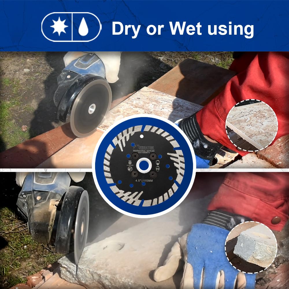 SHDIATOOL Disco de Corte de Diamante 2 Piezas 230mm x M14 Hoja de Sierra con Turbo Slant Protection Dientes para Ladrillo Azulejos Cerámica Mármol Granito