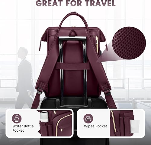 Miniatura 5 de LOVEVOOK Mochila para laptop para mujer, mochila para mujer a la moda, Rojo vino, Mochilas de viaje