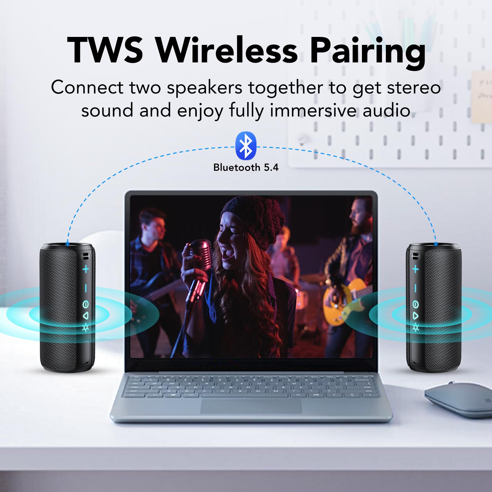 TIMU Altavoz Bluetooth 5.4 Portátil, 25 W con Graves Profundos | 8 Modos RGB, 24H de Reproducción, 2 EQ Modes, TWS, IPX7, Compatible con Micro SD y AUX, Tamaño Compacto Tipo Móvil