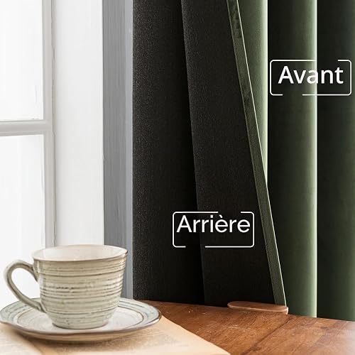 MIULEE Olive Green Velvet Curtains for Bedroom 2 Panel Set 96 Inch Drop Curtains, Soft Elegent Home Decor Velvet Curtain Living Room, Sun Blocking Room Darkening Thermal Eyelet Curtain 55x96 Inch - 7