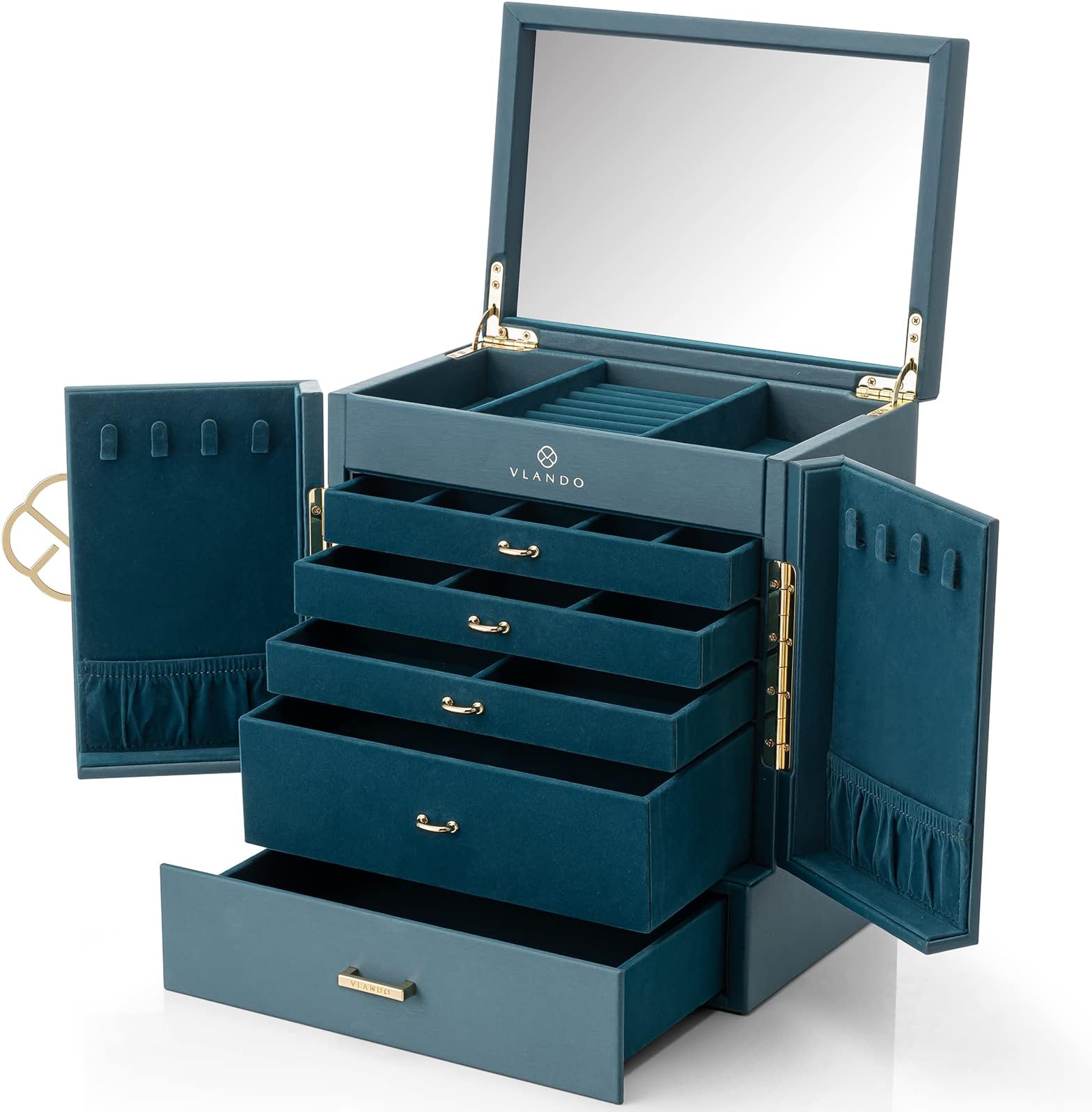 VLANDO Jewellery Box, Mothers Day Gift, Jewellery Organiser with Removable Jewellery Tray for Necklace Earrings Rings Bracelets, Jewellery Storage Display Case for Women (Green)