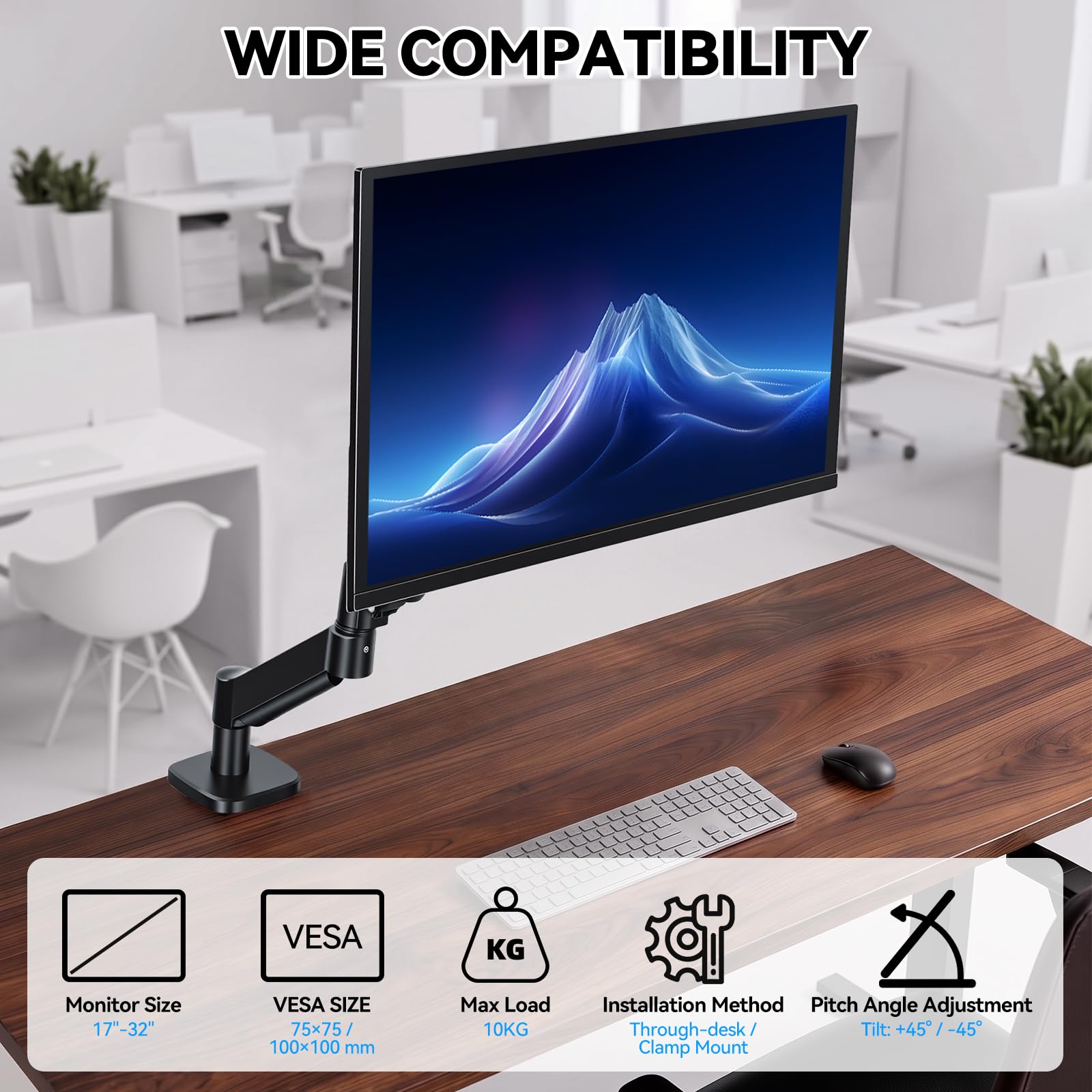 aceyoon Supporto da tavolo per monitor singolo per schermi da 13 a 32 pollici, supporto regolabile per monitor con gestione dei cavi, fino a 10 kg, installazione rapida, supporto per monitor del
