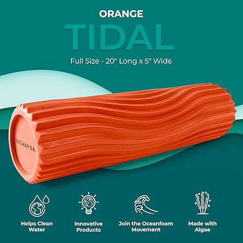 Miniatura 38 de Oceanfoam Tidal Roller - Rojo, Azul Marino Oscuro y Natural Marmóreo - Rodillo de espuma para masaje muscular para dolor de espalda y estiramiento -