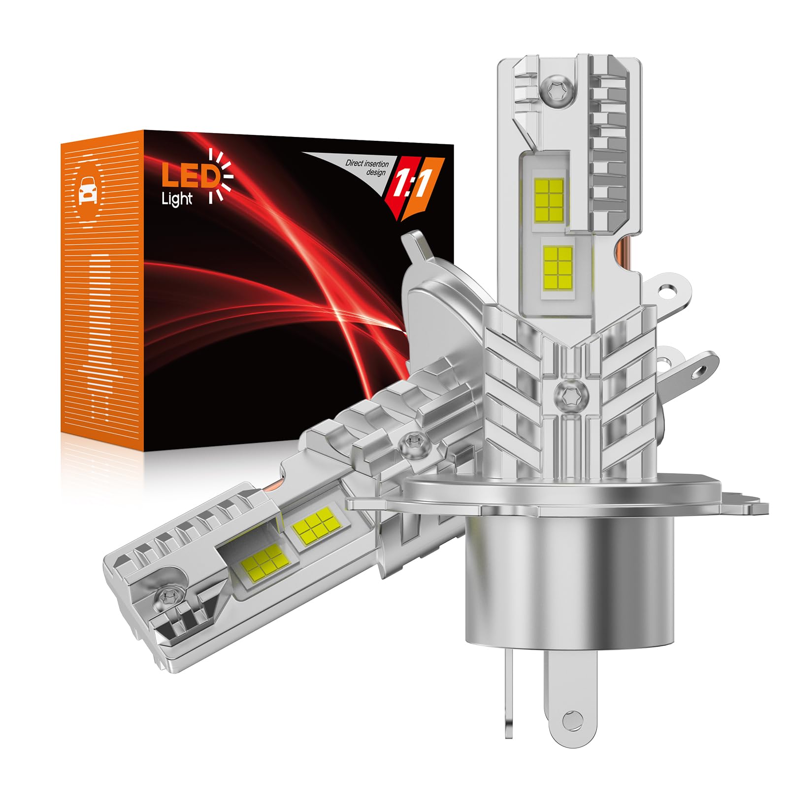 Bombillas LED H4 Luz Alta y Baja para Coche y Moto, 6500K Blanco Frío 18000LM 600% Más Brillante lampara LED H4/9003/HB2, Diseño sin ventilador, Plug and Play (Paquete de 2)