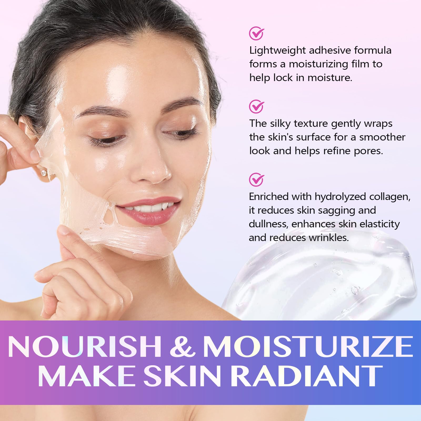 Collagen Night Wrapping Mask,Collagene Mask,Collagen Overnight Wrapping Peel Off Facial Mask,Deep Hydration,Fade Wrinkle & Improves Skin Elasticity,Reduces Sagging & Dullness for Glowing Skin - Image 3