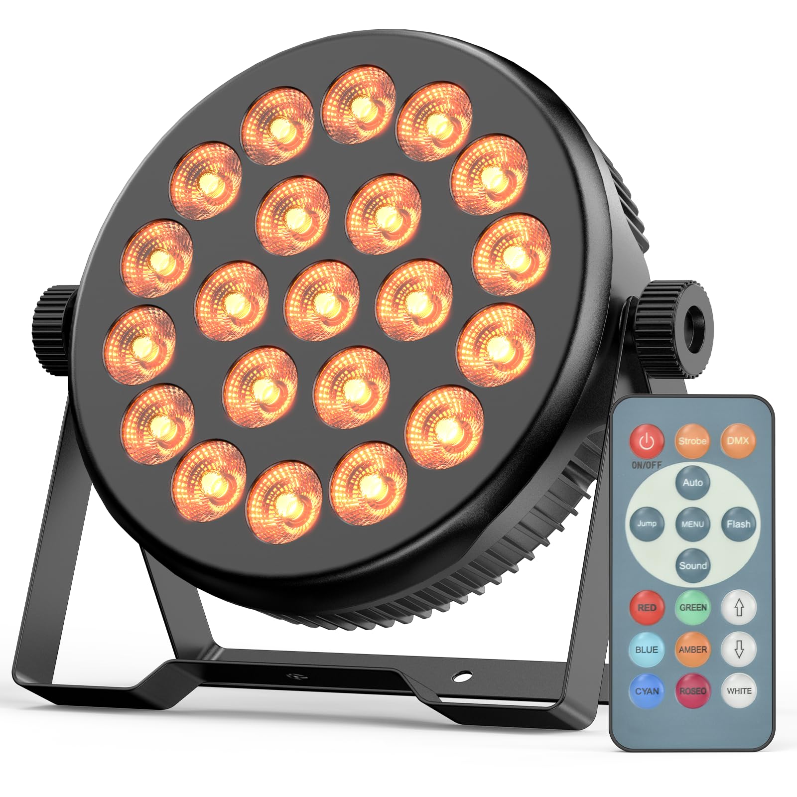 80W Foco Par LED RGBW, 21 LEDs Luz Estroboscopica con Control Remoto y Activación de Sonido, 5 Efectos de Iluminación, DMX 8CH Luces Escenario para Casa Disco Fiestas Halloween Bar Bodas