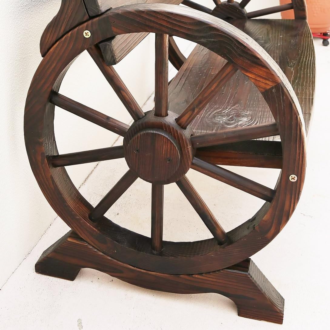 ガーデンガーデン ウッドホイール風車輪付木製ベンチ 天然木