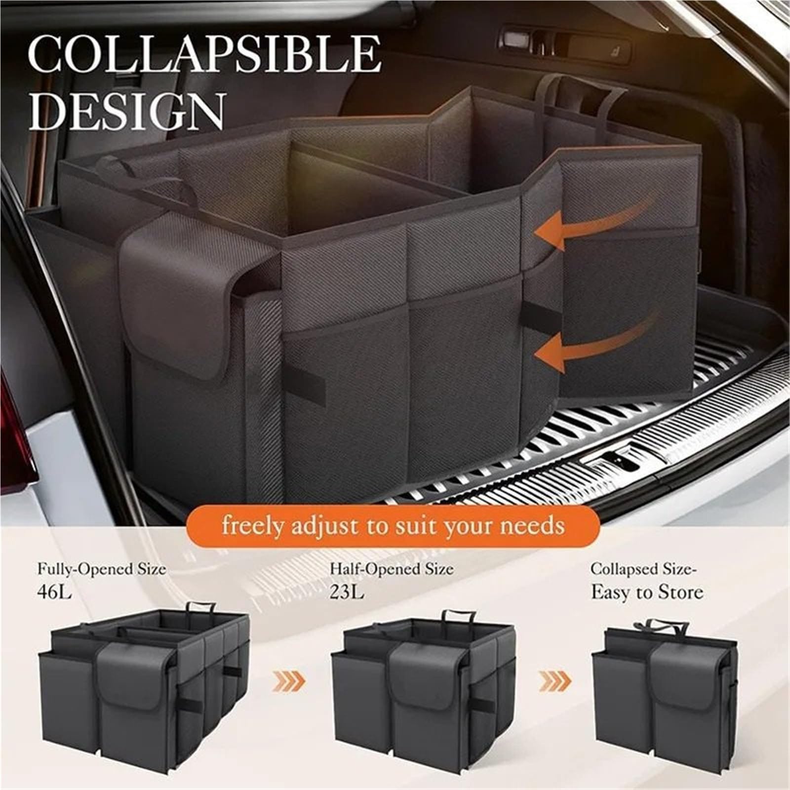 Organizer Emergenze Viaggio‌ Grande capacità, pieghevole, per bagagliaio auto, contenitore portaoggetti per campeggio, viaggio all'aperto, auto Borsa Portaoggetti da Bagagliaio‌(Black)