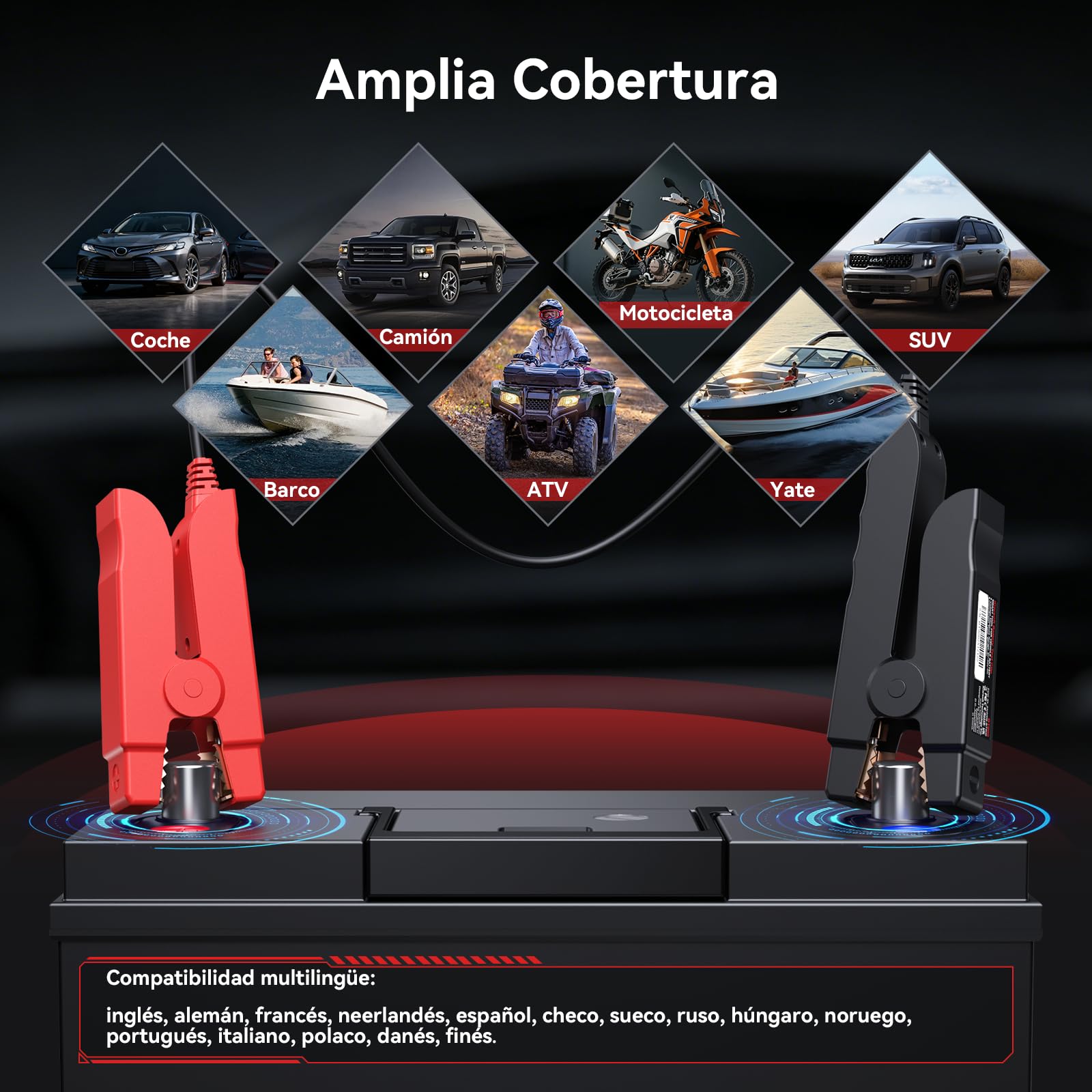 iCarsoft BT900 Probador de Batería Coche, Comprobador de Batería 12 V/24 V 100-2000 CCA, AGM, GEL, EFB, Bluetooth Conexión, Prueba de Arranque/Carga para Coche, Moto, ATV, SUV, Barco, Yate