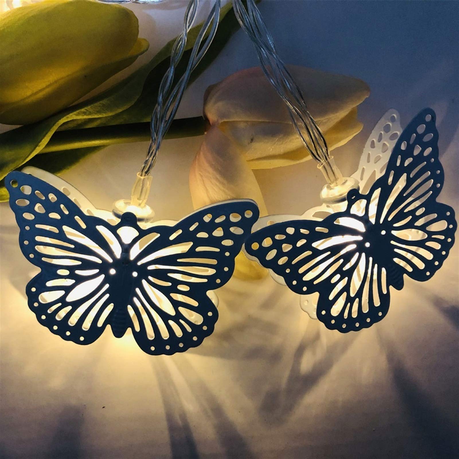 Guirlande Lumineuse LED extérieur et intérieur, boîte à Piles, Papillon Blanc, éclairage d'extérieur, idéal Les fêtes de Noël, Les Vacances, Les décorations de fenêtre, Les lanternes