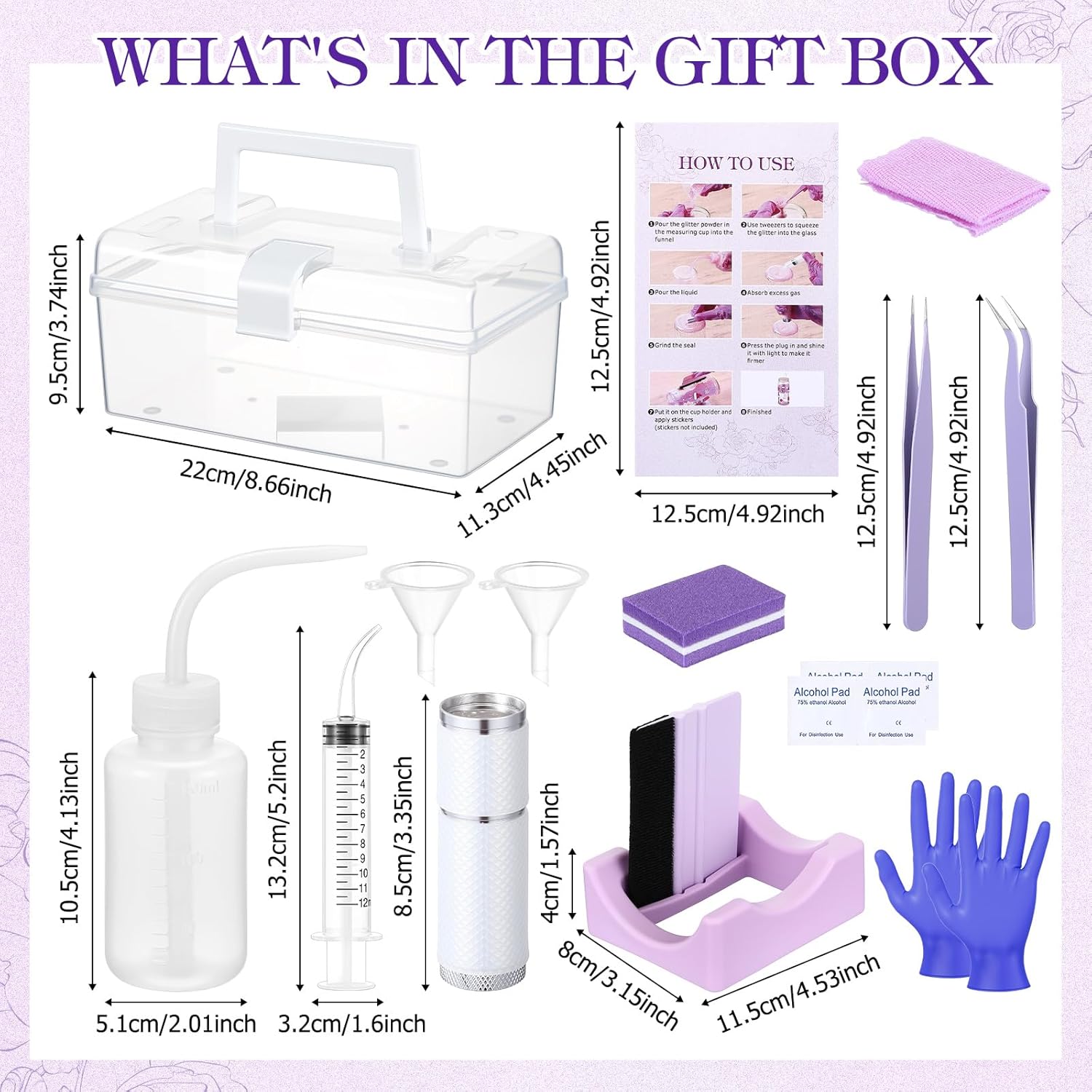 LemonRoad 15 Pcs Snow Globe DIY Tumbler Tool Kit Include Storage Box Squeeze Bottle Funnel Silicone Cup Cradle Measuring Cup Flashlight for Beginner Making Supplies Thanksgiving Day Gifts(Purple) - Image 2