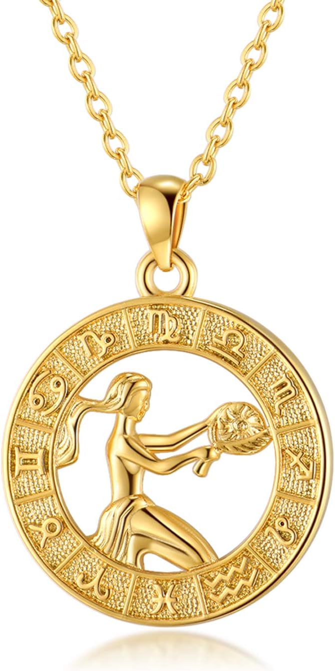 Zodiac Sign Necklaces for Women Gold Coin Constellation Pendant Necklaces Horoscope Jewelry Birthday Gift