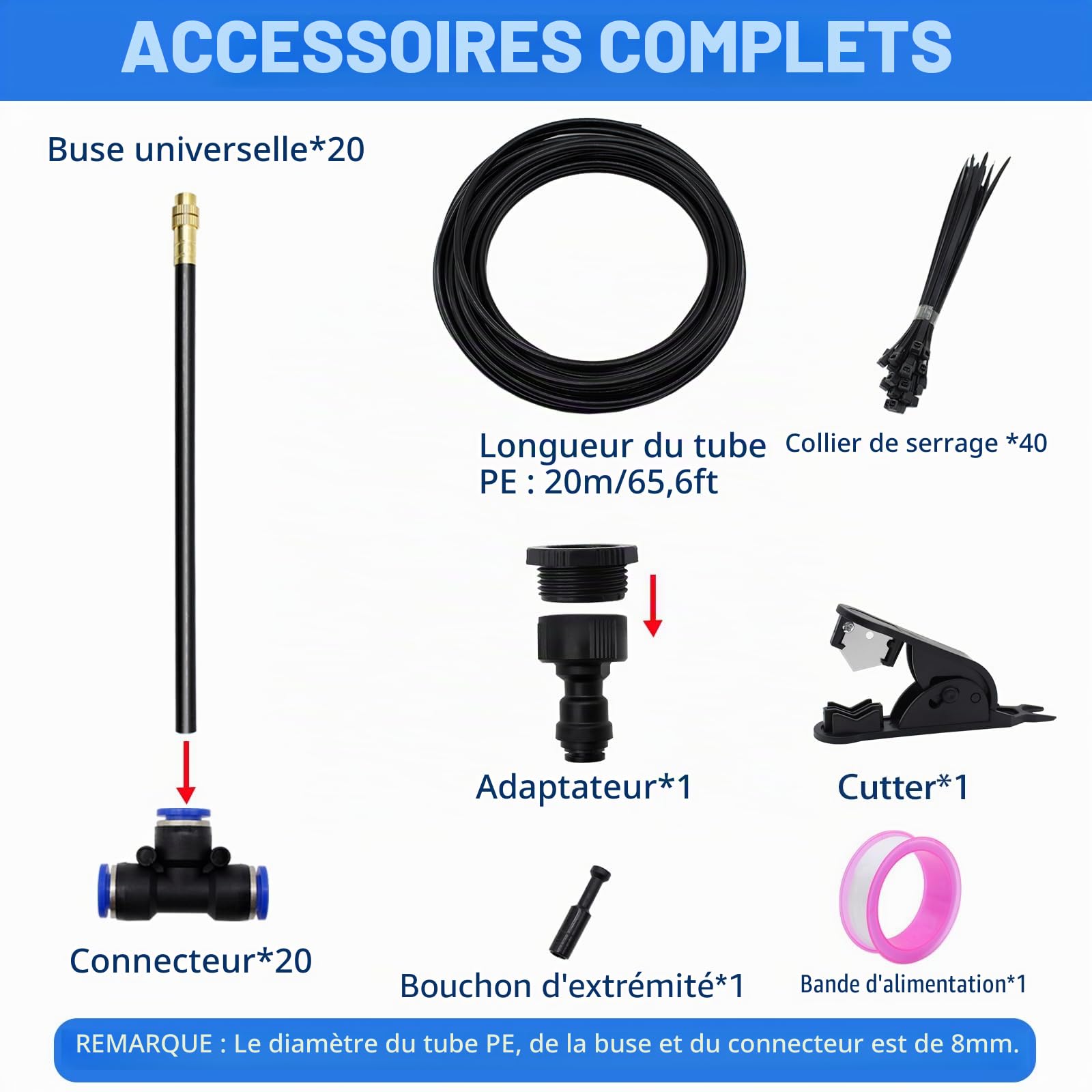 20M Système Irrigation Jardin, Kit de Système d’Irrigation avec 20 Buses Réglables, Système d’Arrosage Automatique à 360°, Arrosage Goutte à Goutte pour Jardin, Cour, Pelouse, Serre