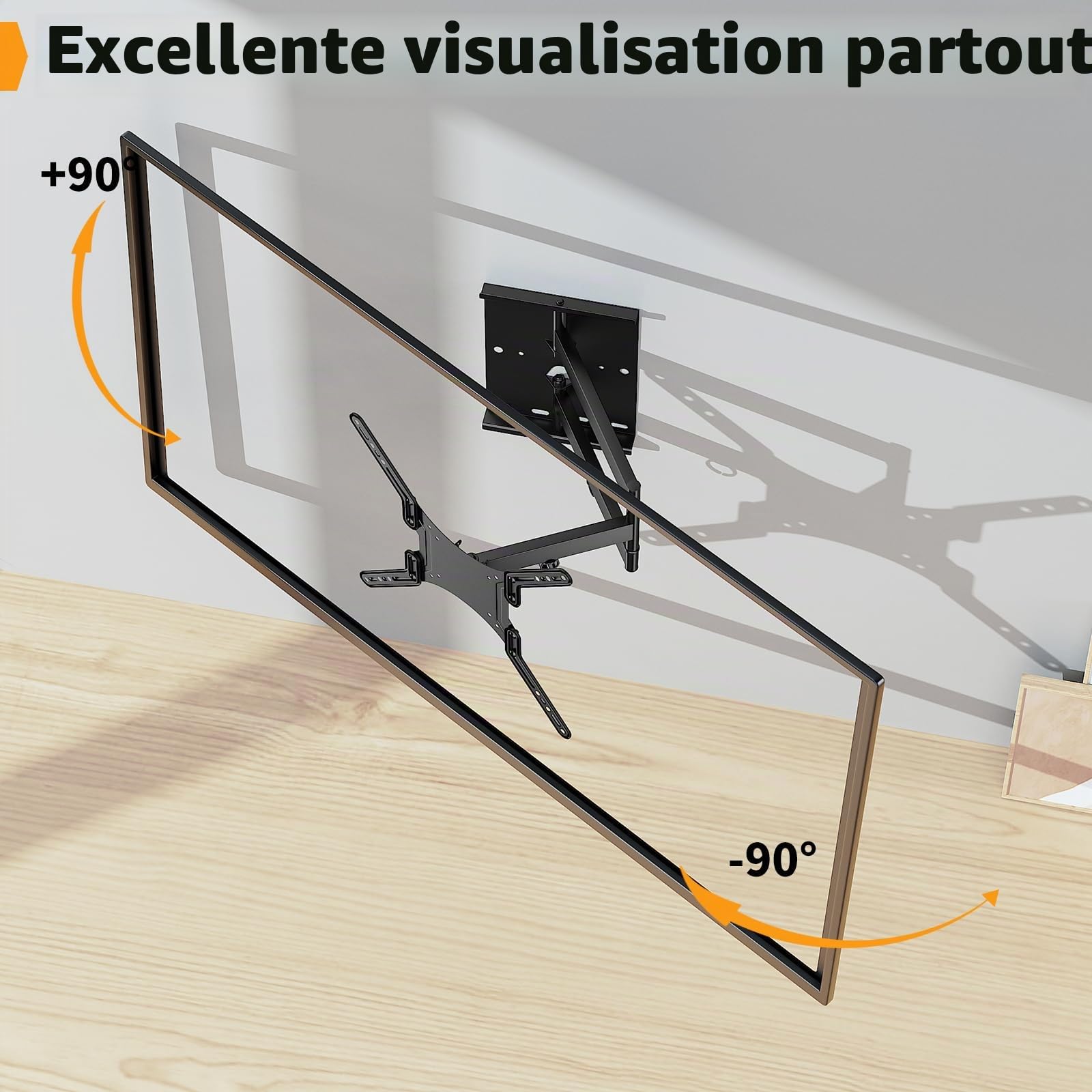Support Mural TV 23-55 Pouces Jusqu'à 45KG | Support TV Mural Orientable Inclinable et Orientable, VESA 400x400