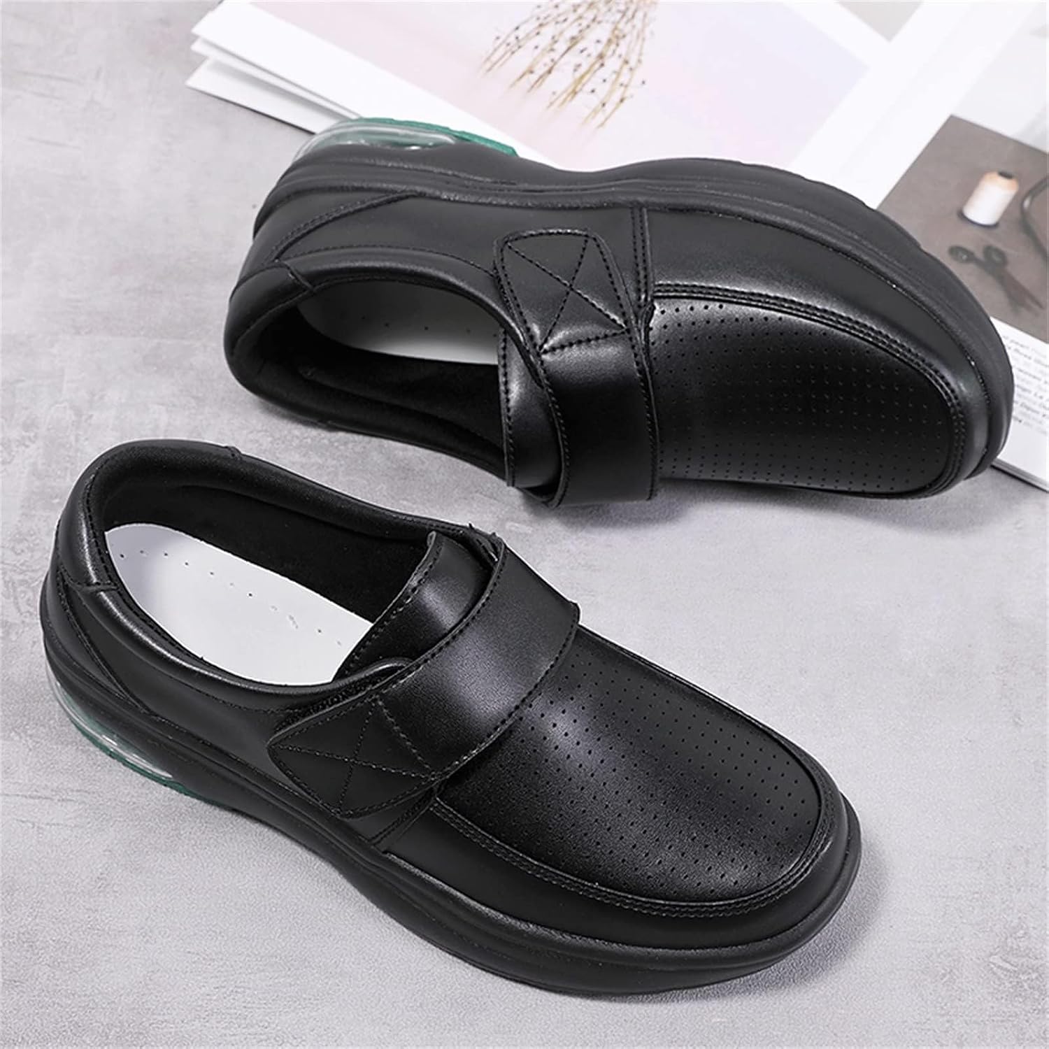 ZWRXW Women's Healthcare Nursing Shoes Faux Leather Non-Slip Lightweight Comfortable Nurse Shoe Restaurant Waterproof Work Shoes Healthy Footwear Casual Walking Sneakers,Unisex