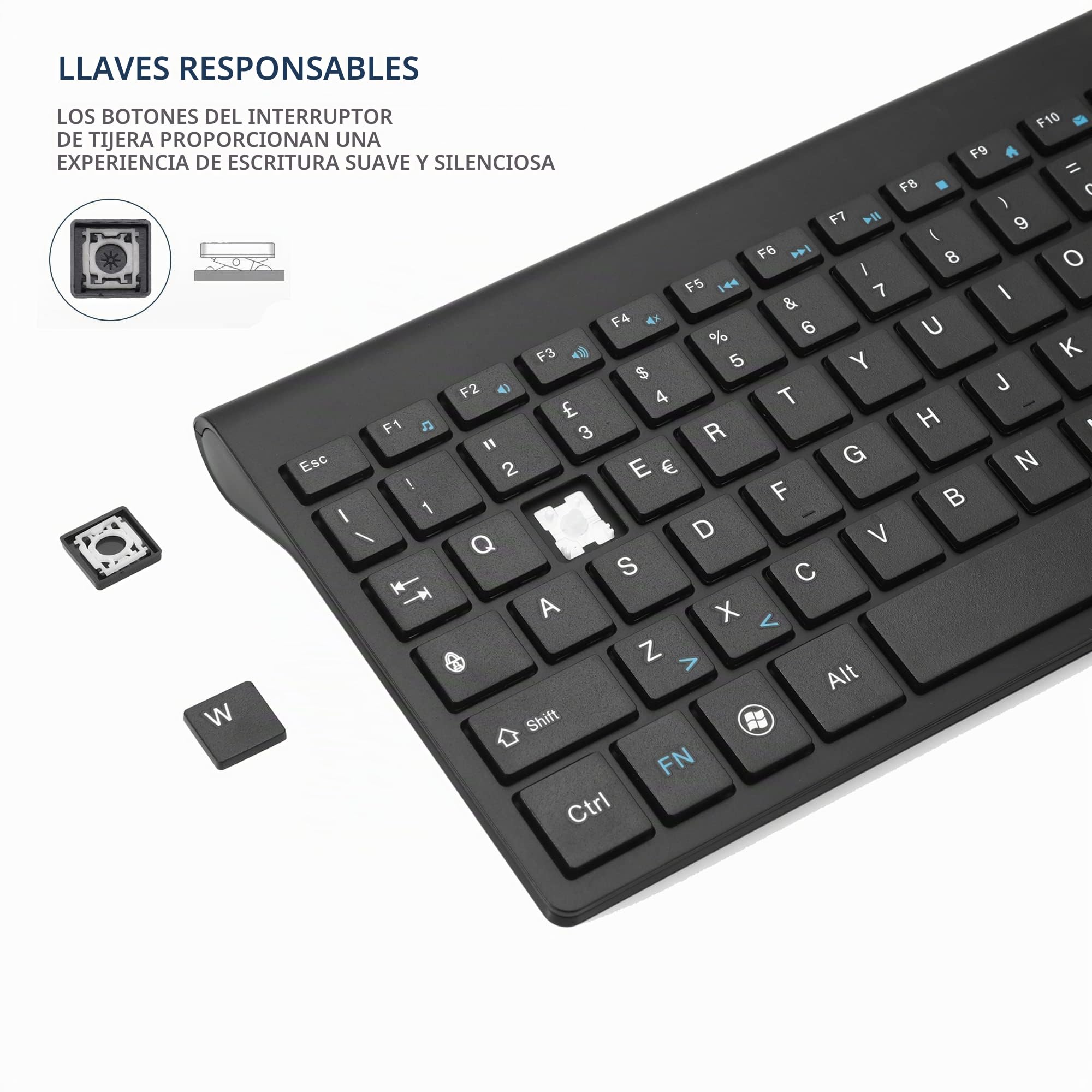 Combinación de ratón y teclado ergonómicos verticales inalámbricos de 2,4 GHz Tamaño portátil ultrafino para PC de sobremesa ordenador portátil portátil Mac Tablet (Right-handed)