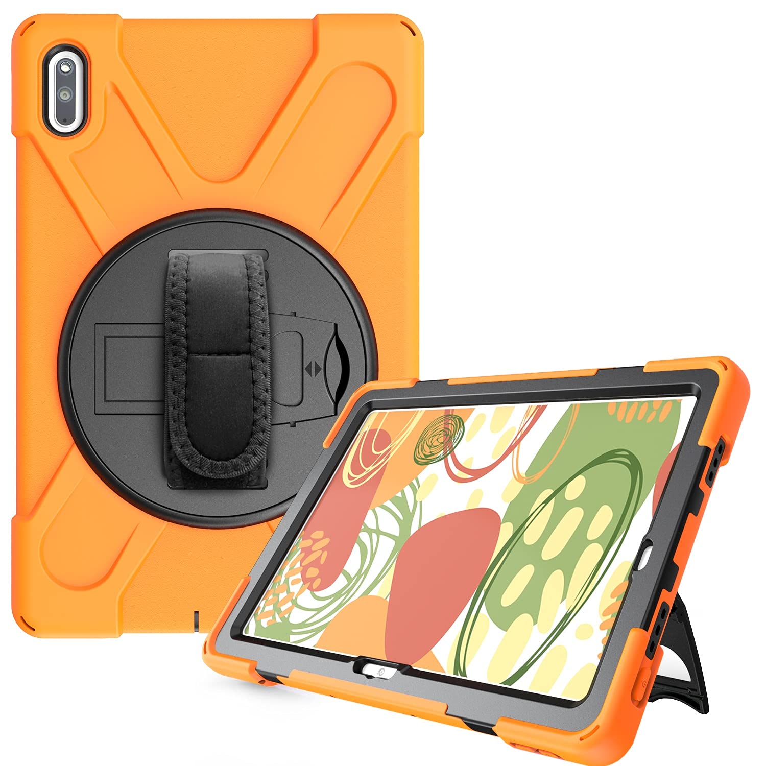 Pokrywa tabletu Pokrywa tabletu dla Huawei MatePad 10.4inch, Dzieci Full Body Shockproof Tablet Case z Pasek ręczny/Pasek na ramię Obrotowy Kickstand Strona główna tabletu(Orange)