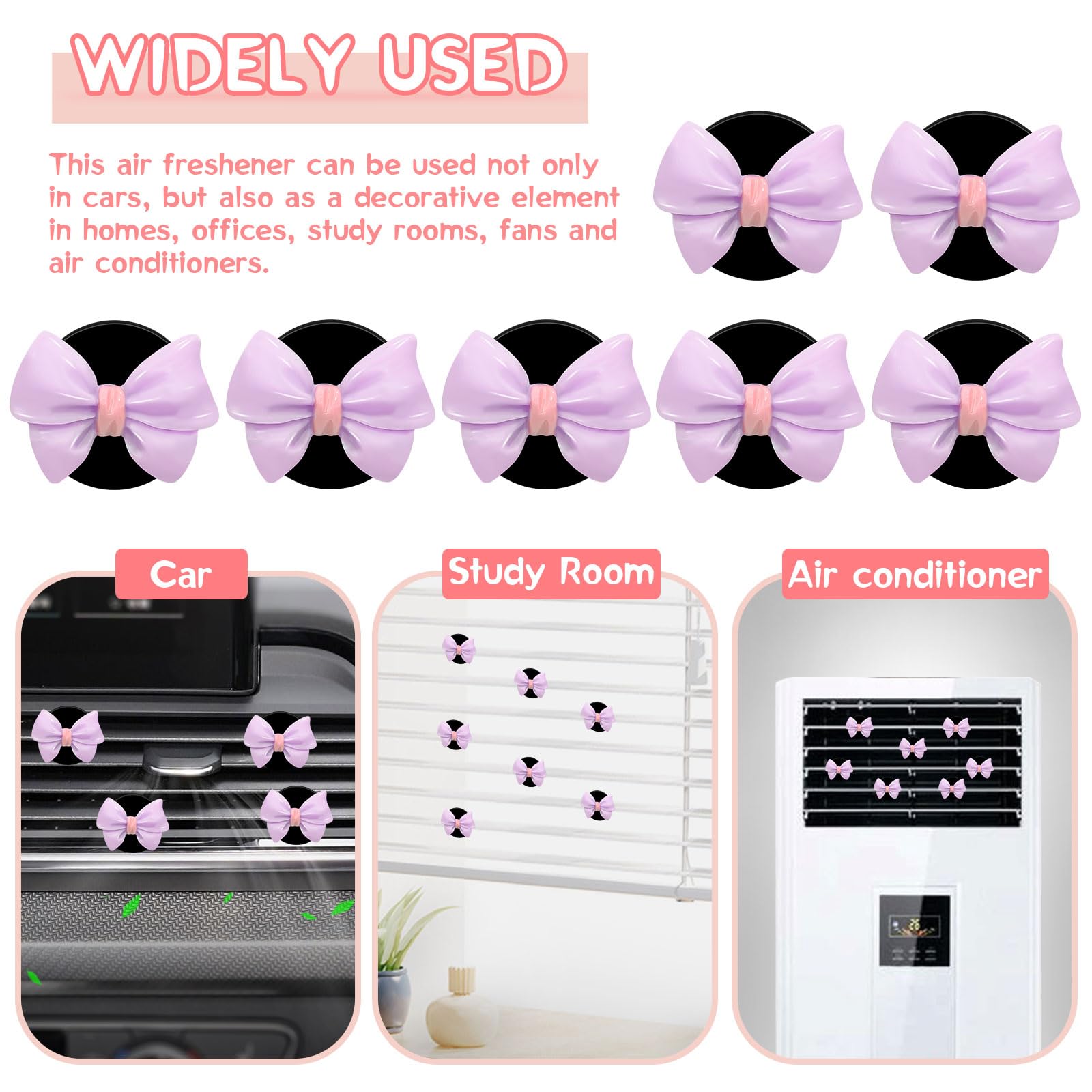 Bow Car Air Freshener 7 Pack Coquette Car Vent Clips Cute Bow Decor Car Accessories for Women Aesthetic — view 2