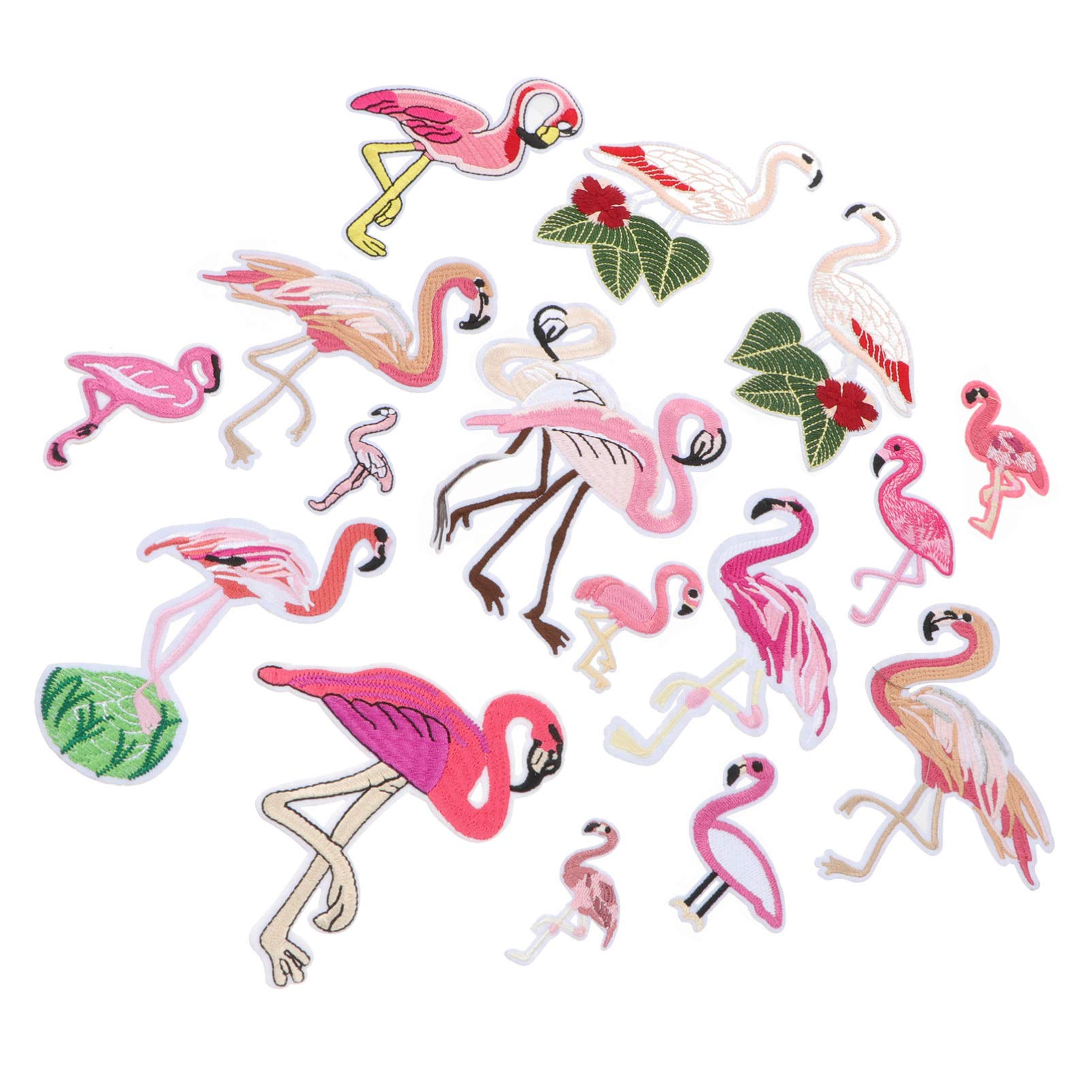 Healifty 16pcs/ Set Flamingo Applique Patches Assorted DIY Sew on Iron on Patches Embroidered Motif Applique for Jeans Clothes Jackets Dress Hats Arts Craft Sew Making