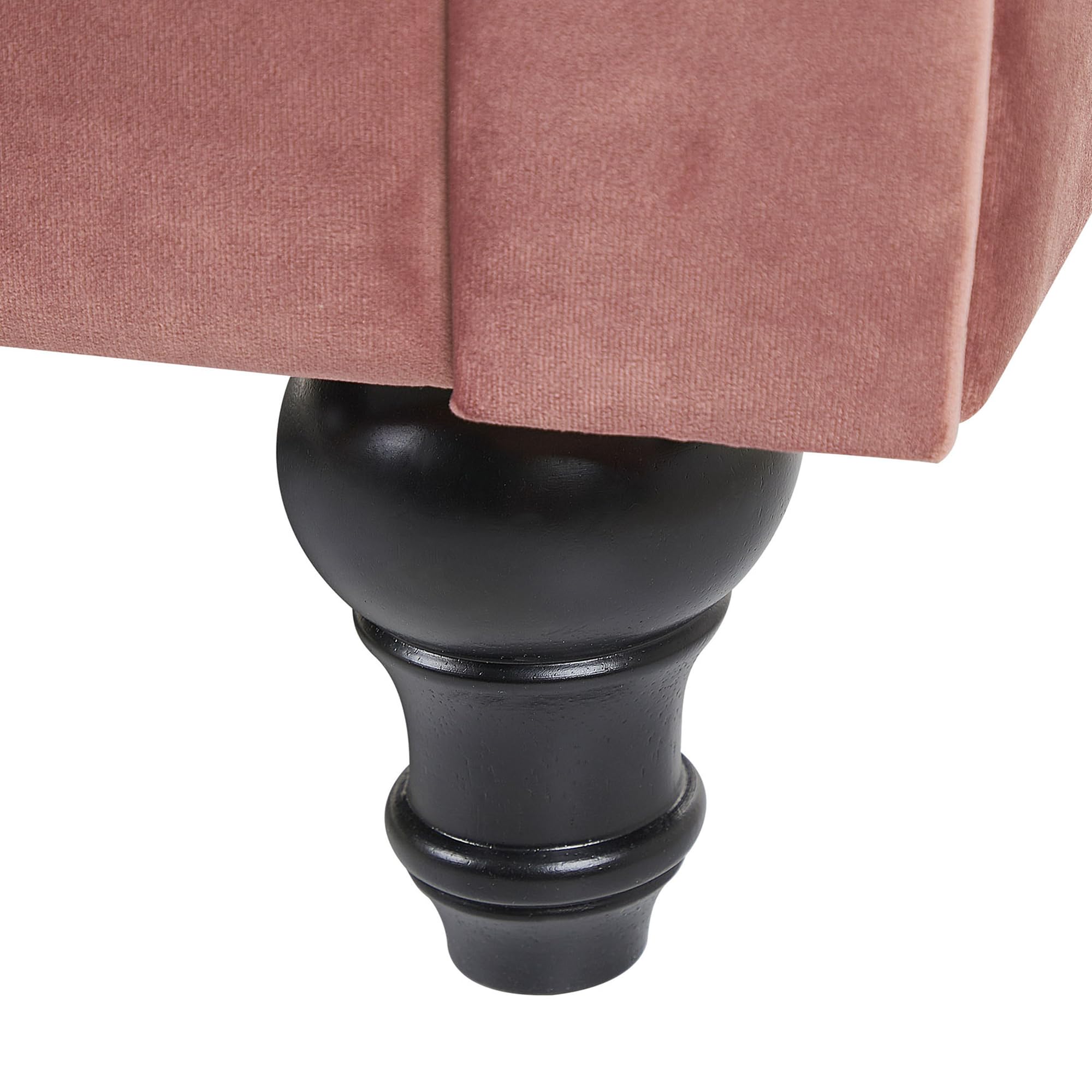 Sofá 3 plazas Chesterfield tapizado en tela de terciopelo rosa patas de madera oscura estilo contemporáneo Chesterfield