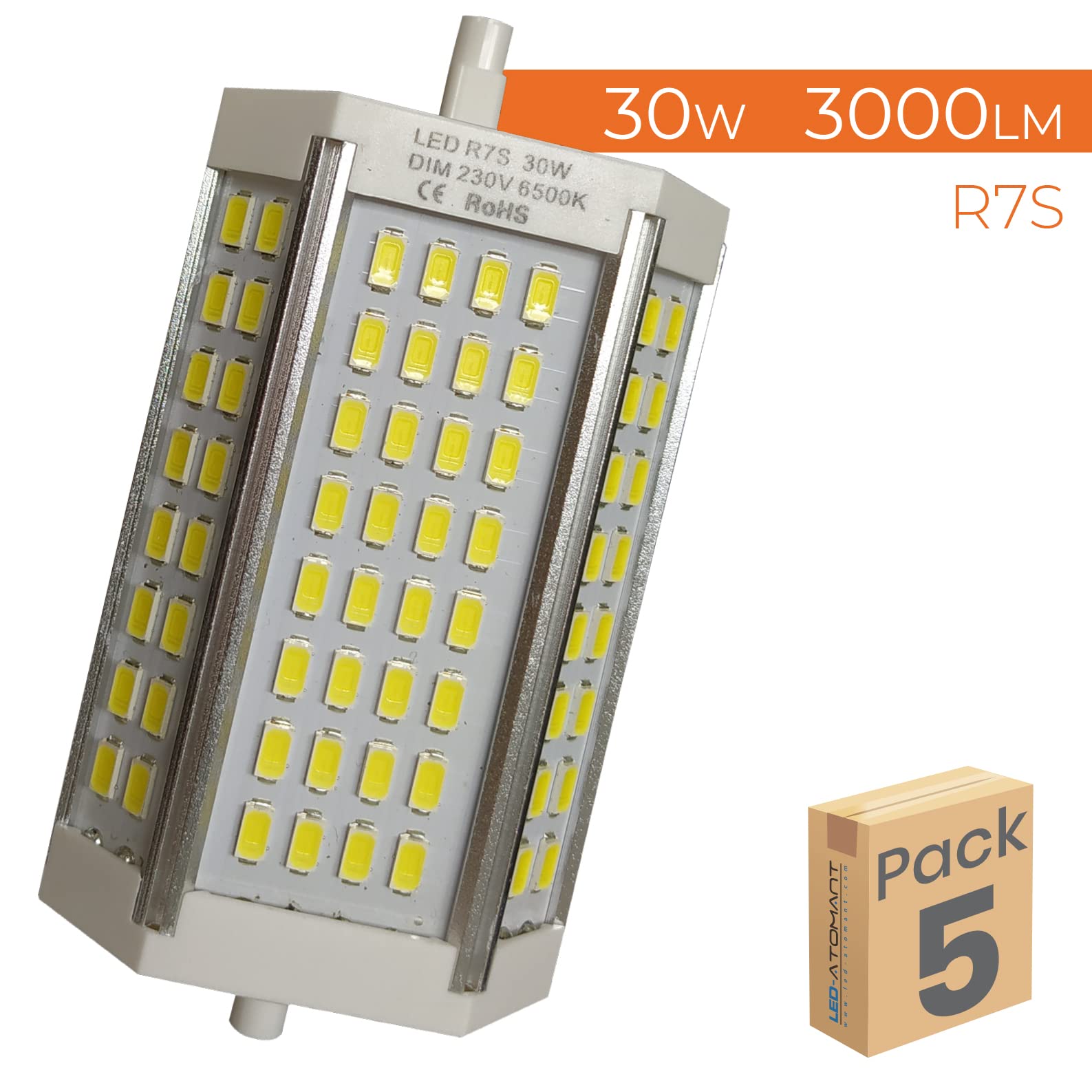 LED ATOMANT 5x Bombilla LED R7S 118mm 30W Regulable Color Luz Neutra 3000lm