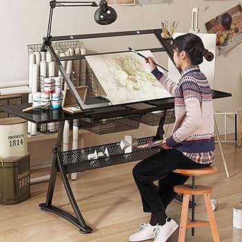 Amazon | ガラス製図台、傾斜台, アーティスト用の高さ調節可能な製図