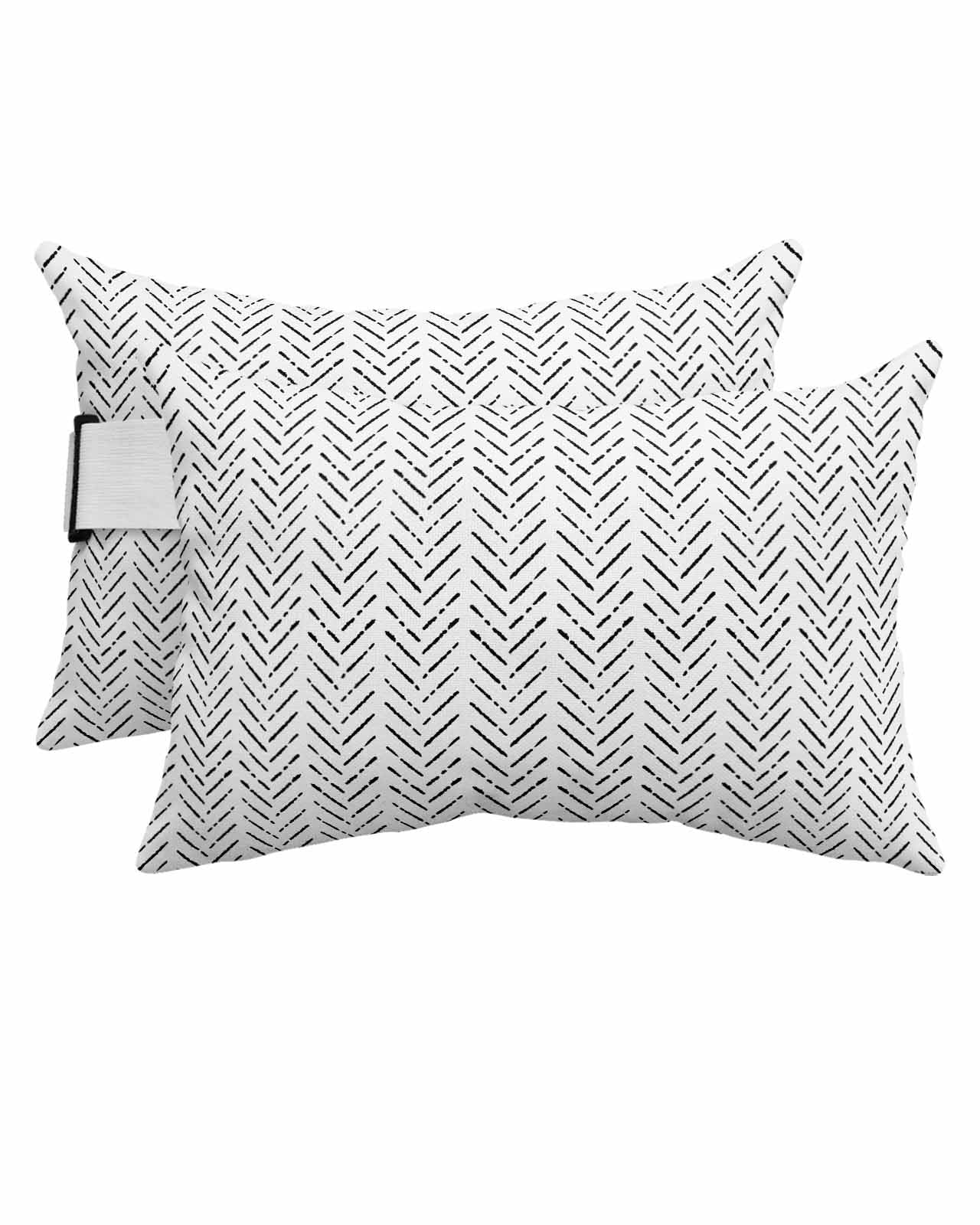 Black White Striped Outdoor Chaise Lounge Chair Head Pillow,2 Packs Waterproof Headrest Lumbar Throw Pillows Cover Case with Insert and Elastic Band for Beach,Contemporary Minimalist Geometric 11