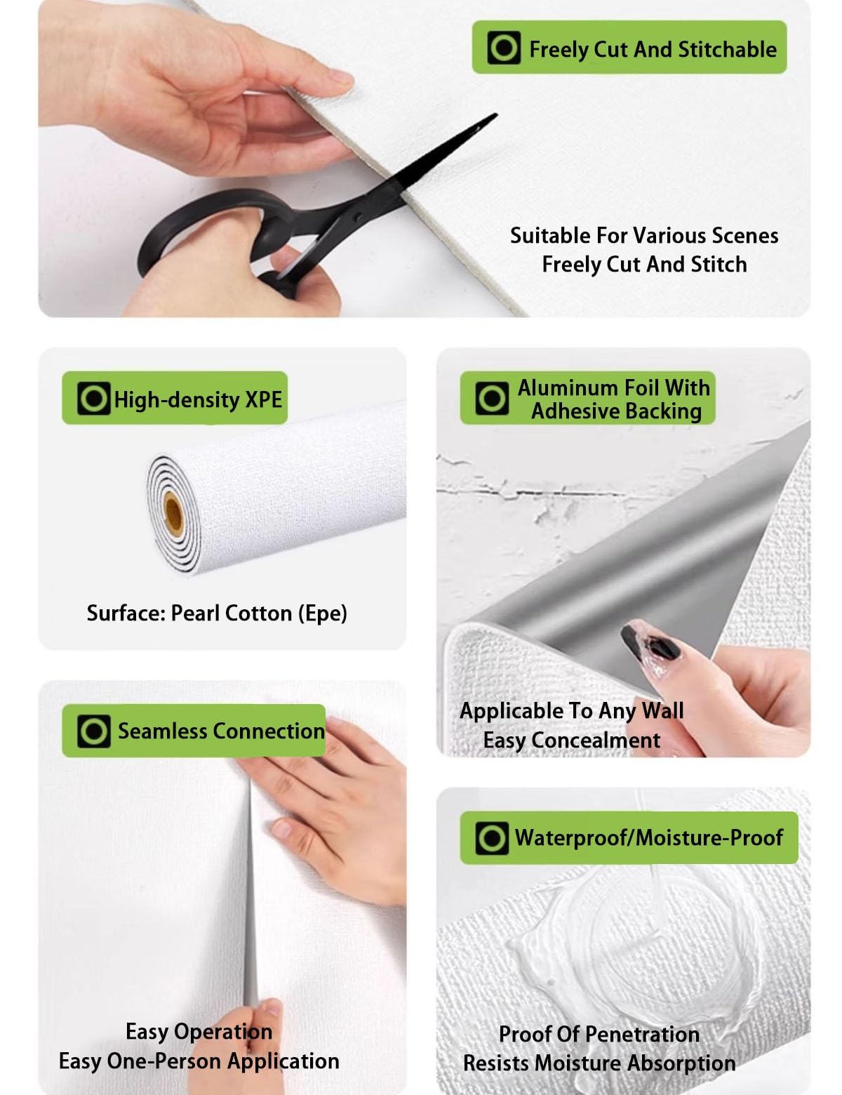 Autoadhesivo Papel de Parede Antihumedad, 3mm XPE Aislamiento Termico Autoadhesivo, Papel Pared para Aislamiento Interior Impermeabilidad y Aislamiento Acústico para Salones