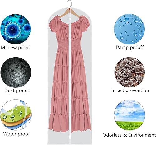 Miniatura 6 de SNHTLS Bolsas colgantes para ropa, bolsas de traje (juego de 12) cubierta antipolvo, bolsa de vestir transpirable para armario, almacenamiento de