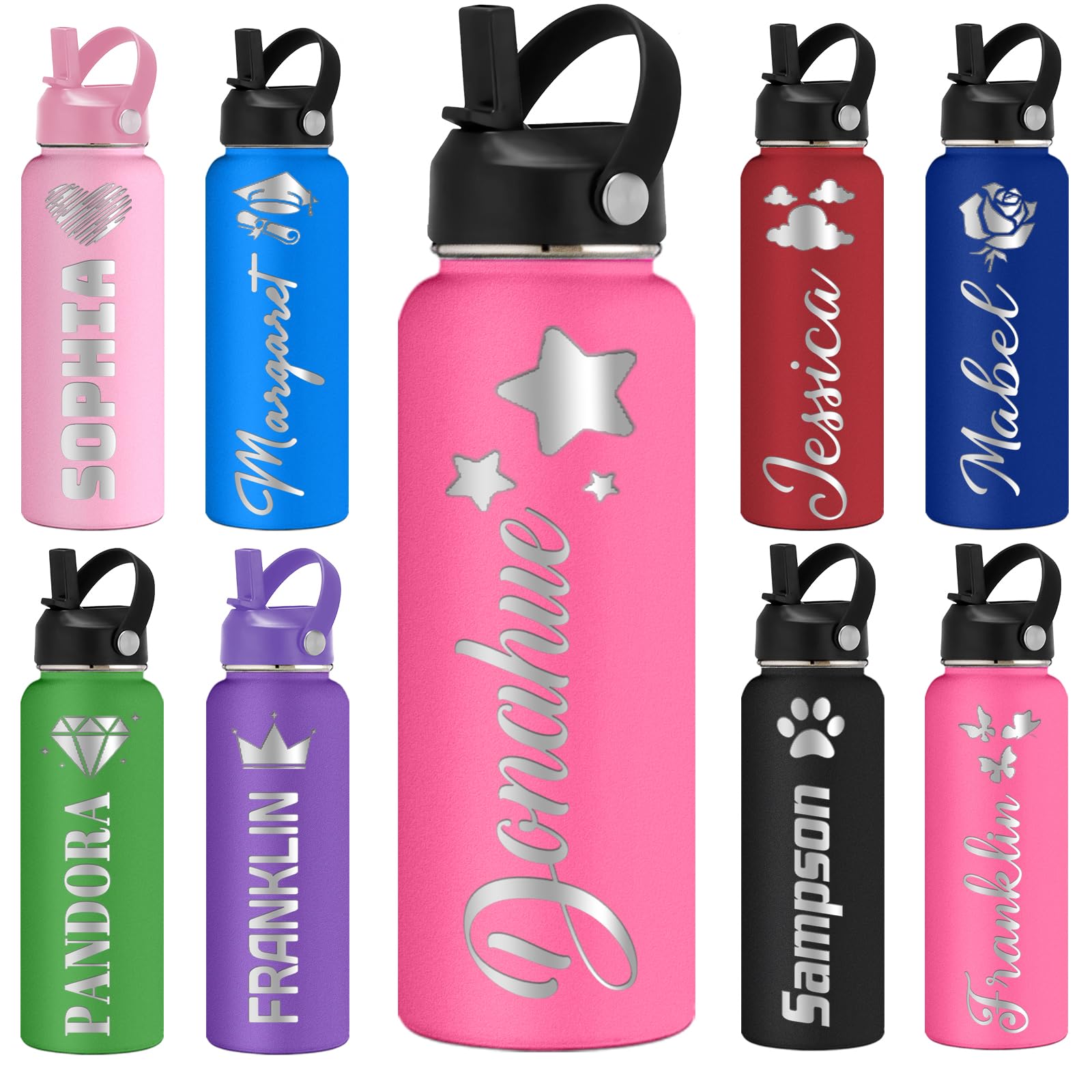 Amlion Custom Water Bottle,Personalized Water Bottles with Name Laser Engraved 12/18/24/32/40oz Insulated Cup for Son Daughter Women Men Office