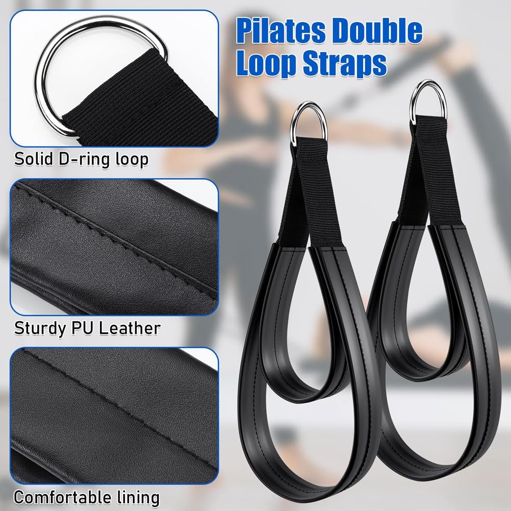2PCS Kit di Cinghie Pilates Pilates Double Loop Straps Set per Reformer, Fitness D-Ring Straps Double Imbottito