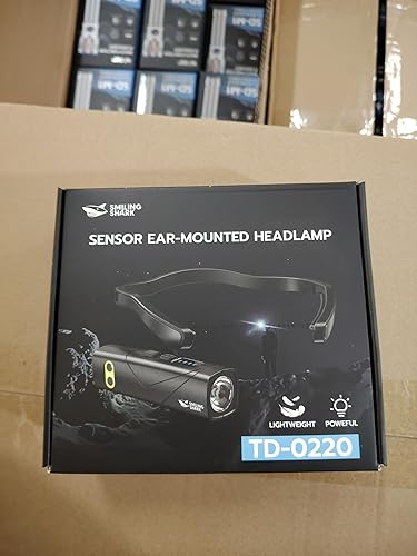 Miniatura 11 de Smiling Shark Linterna frontal recargable, 2025 nueva lámpara LED de cabeza montada en la oreja 1000 lúmenes con sensor de movimiento y 5 modos en