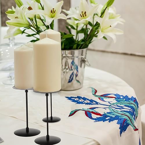 Miniatura 7 de QWORK Elegante portavelas negro de 3 pilares, centros de mesa de hierro forjado de metal resistente con acabado mate, juego de 2