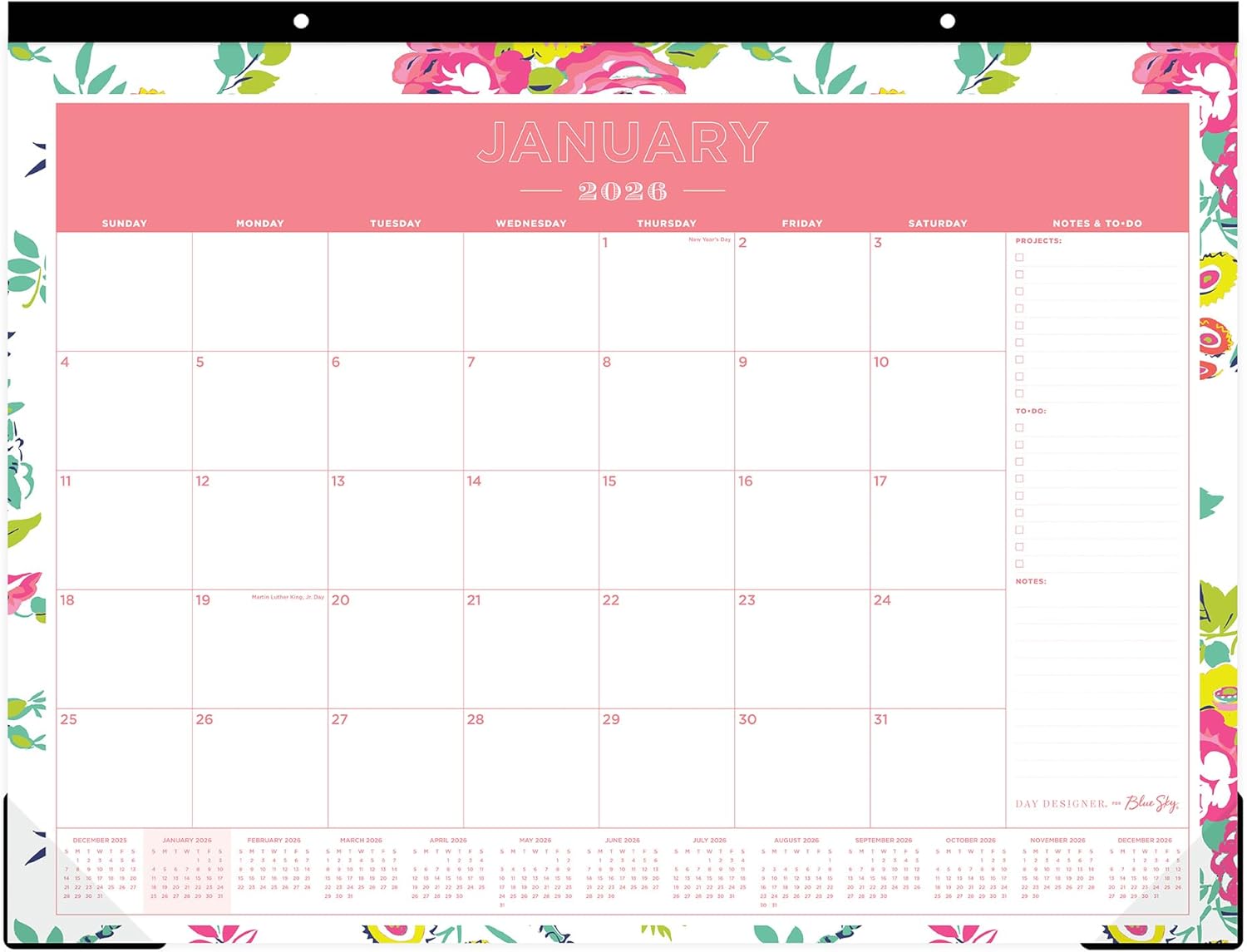 2026 Blue Sky Day Designer Desk Pad Calendar, 22" x 17", Peyton White, January To December, 103631