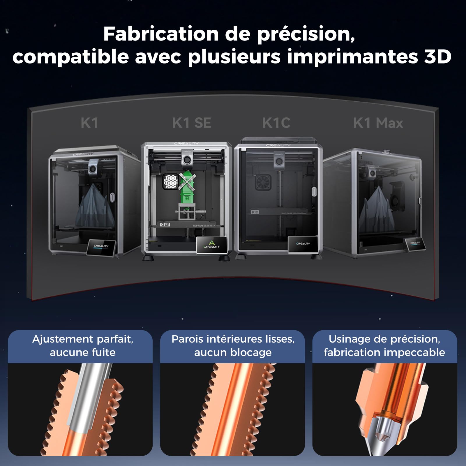 Creality Kit de mise à niveau officiel Hotend K1 Max/K1/K1 SE/K1C avec bloc de chauffage en céramique, raccord avec boucle, kit officiel de buses Unicorn Quick-Swap pour hotend d’imprimante 3D de la
