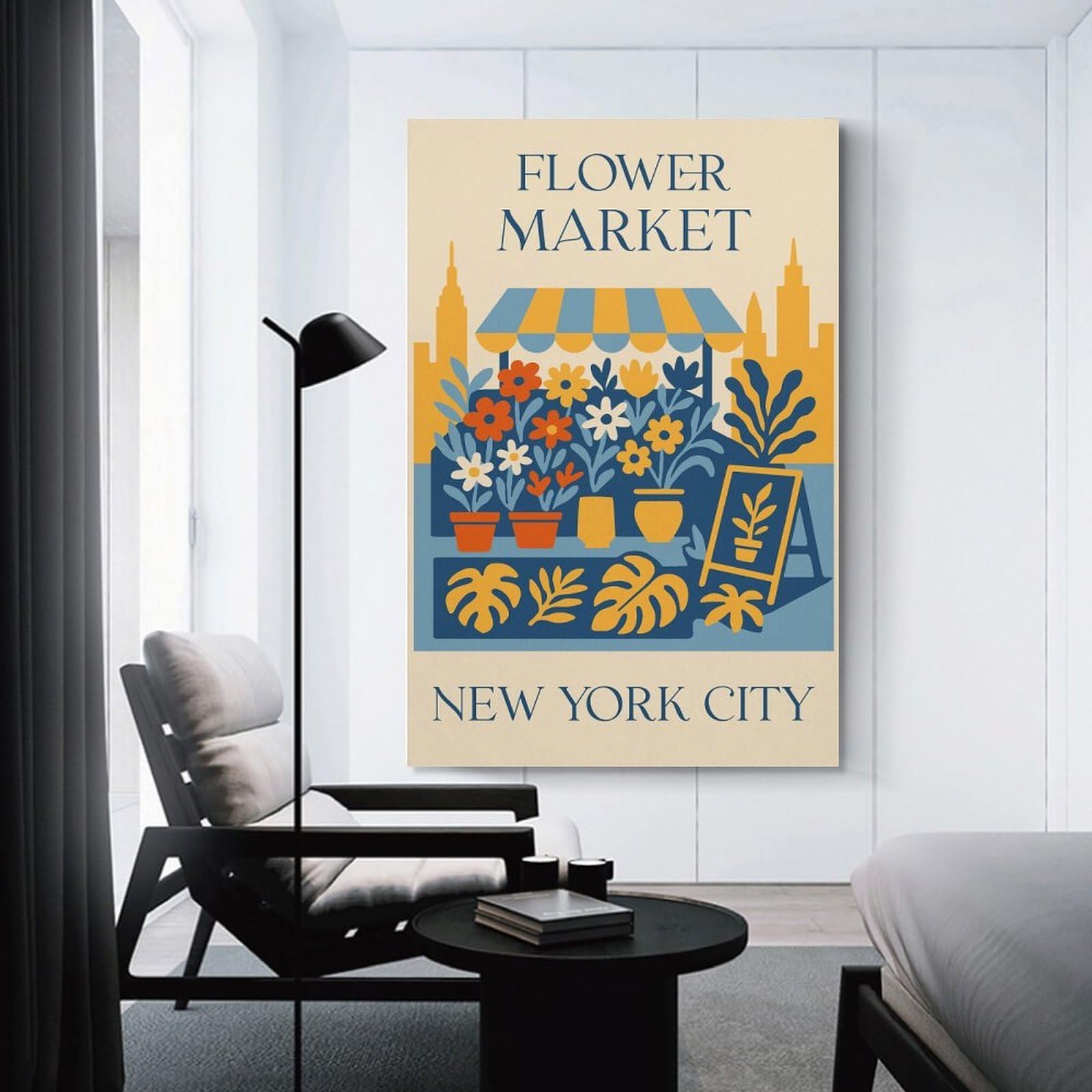 Junmoney Unframe-Style-20 Flower Market New York City Illustration Home Decor Wall Art, 16X24inch(40X60cm), For Wall Displays, Bedrooms Or Room Updates, Ideal For Building A Coordinated Art Wall