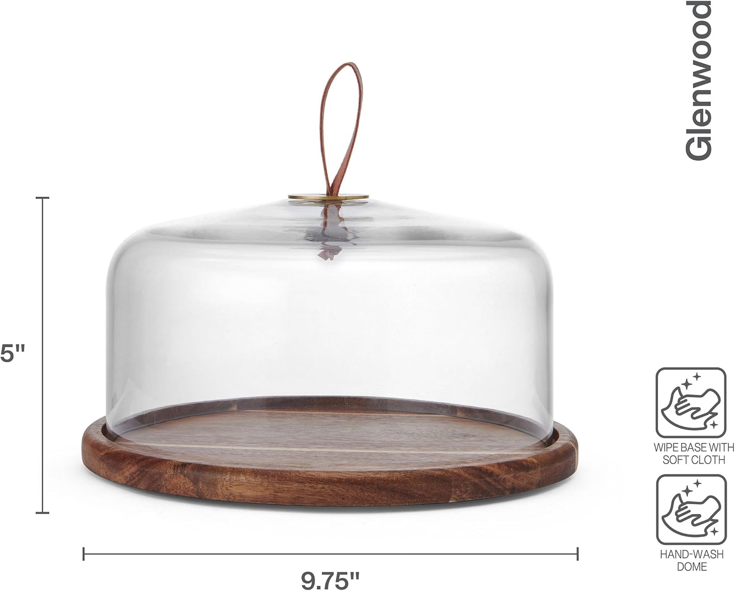 Mikasa Glenwood Wood Cake Plate Stand with Glass Dome, 9.75 inch