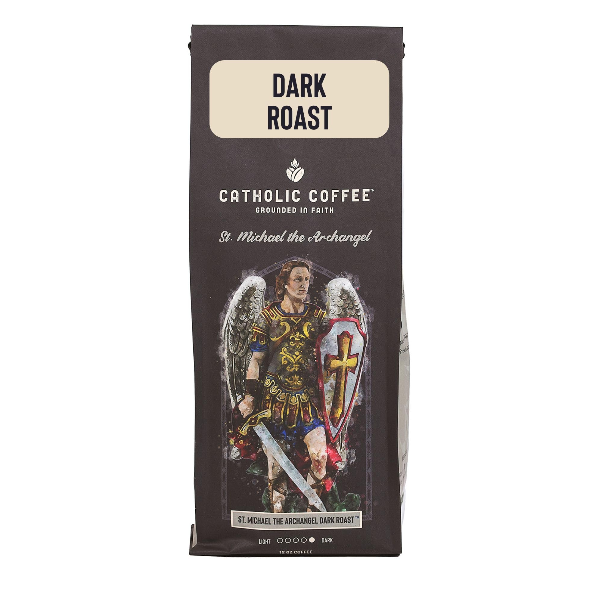 Catholic Coffee St. Michael | Dark Roast Ground Coffee – Almond & Citrus Notes | 12oz Bag – Premium Catholic Gift Inspired by the Defender of Heaven