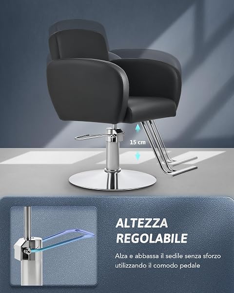 CO-Z Sedia da Parrucchiere Sedia da Barbiere Professionale con Girevole a 360° Altezza Regolabile 15 cm Poltrona da Parrucchiere Idraulica Capacità di 250 kg per Barbieri e Salone di Bellezza - 4