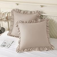 Vista 14 de KKJIAF Juego de 2 fundas de almohada con volantes de 18 x 18 pulgadas, fundas de almohada cuadradas beige con volantes, fundas de almohada